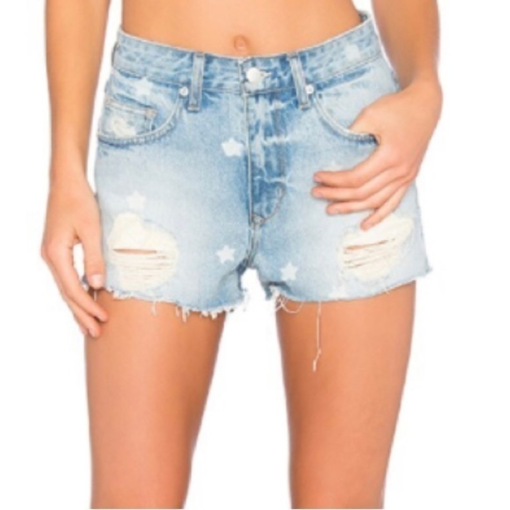 lovers & friends 24 jack liberty high rise star print cut off destroy jean short